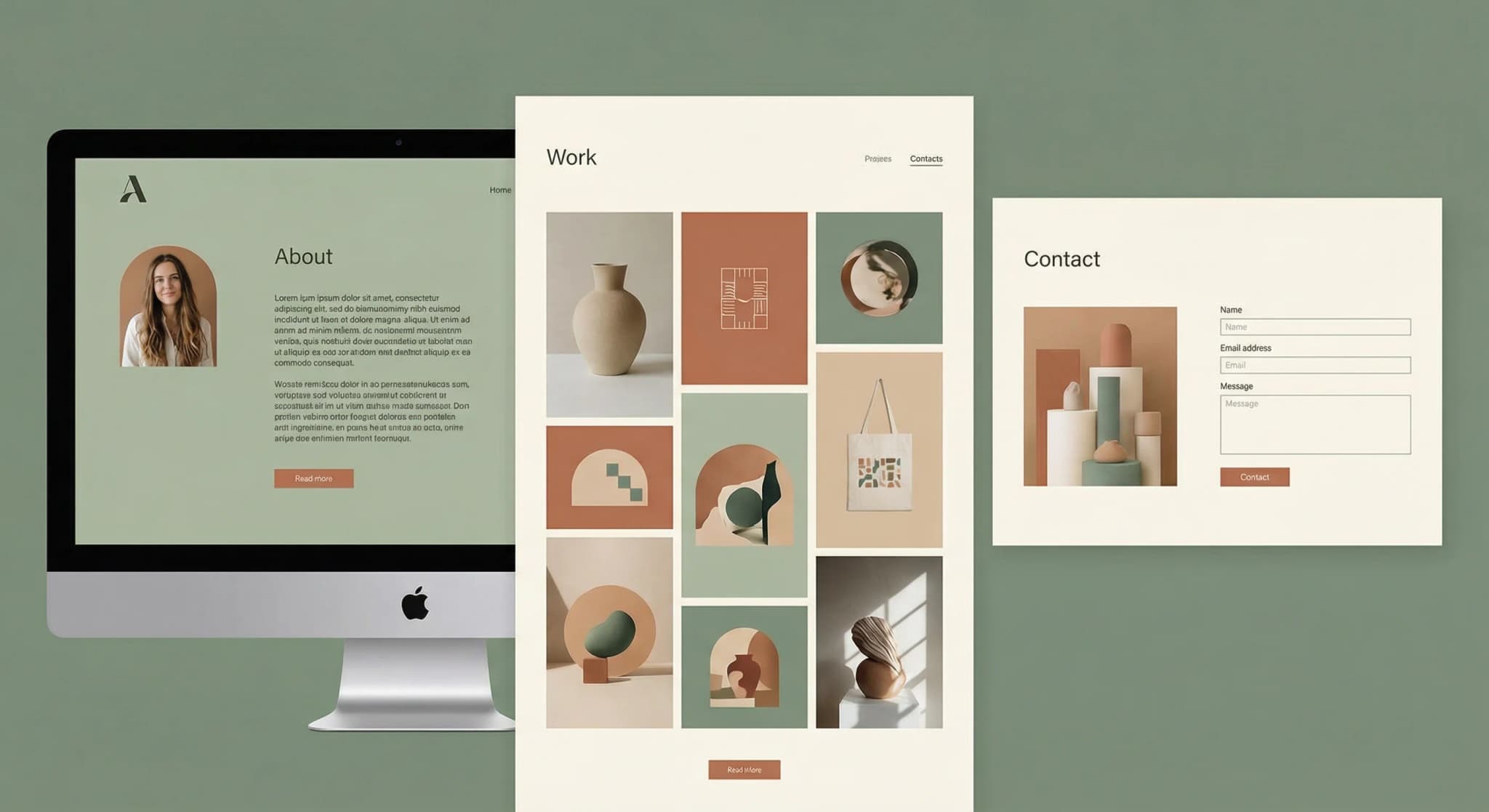 Portfolio creativo en móvil con marca consistente