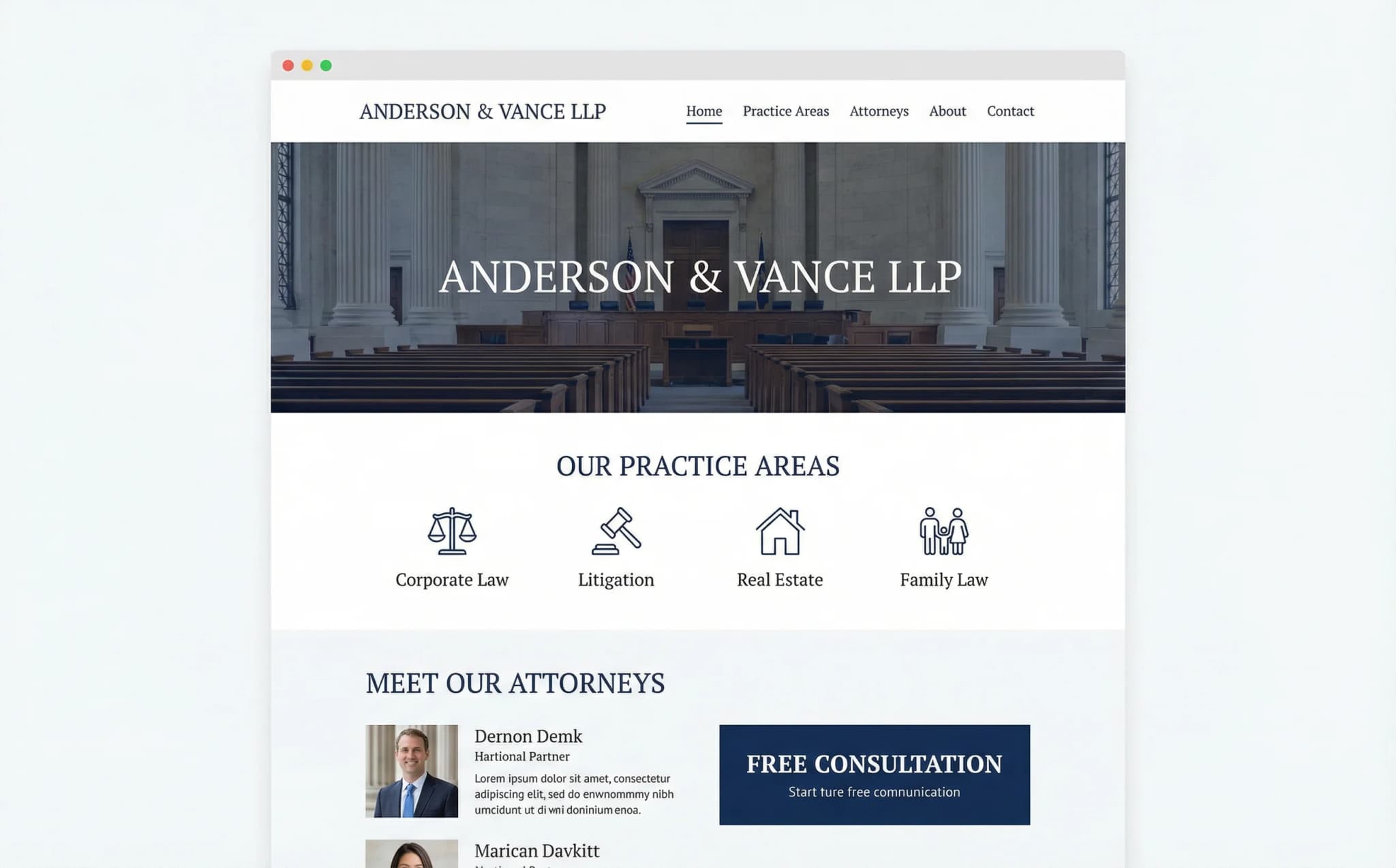 Law Firms & Professional Services website on desktop, tablet, and mobile