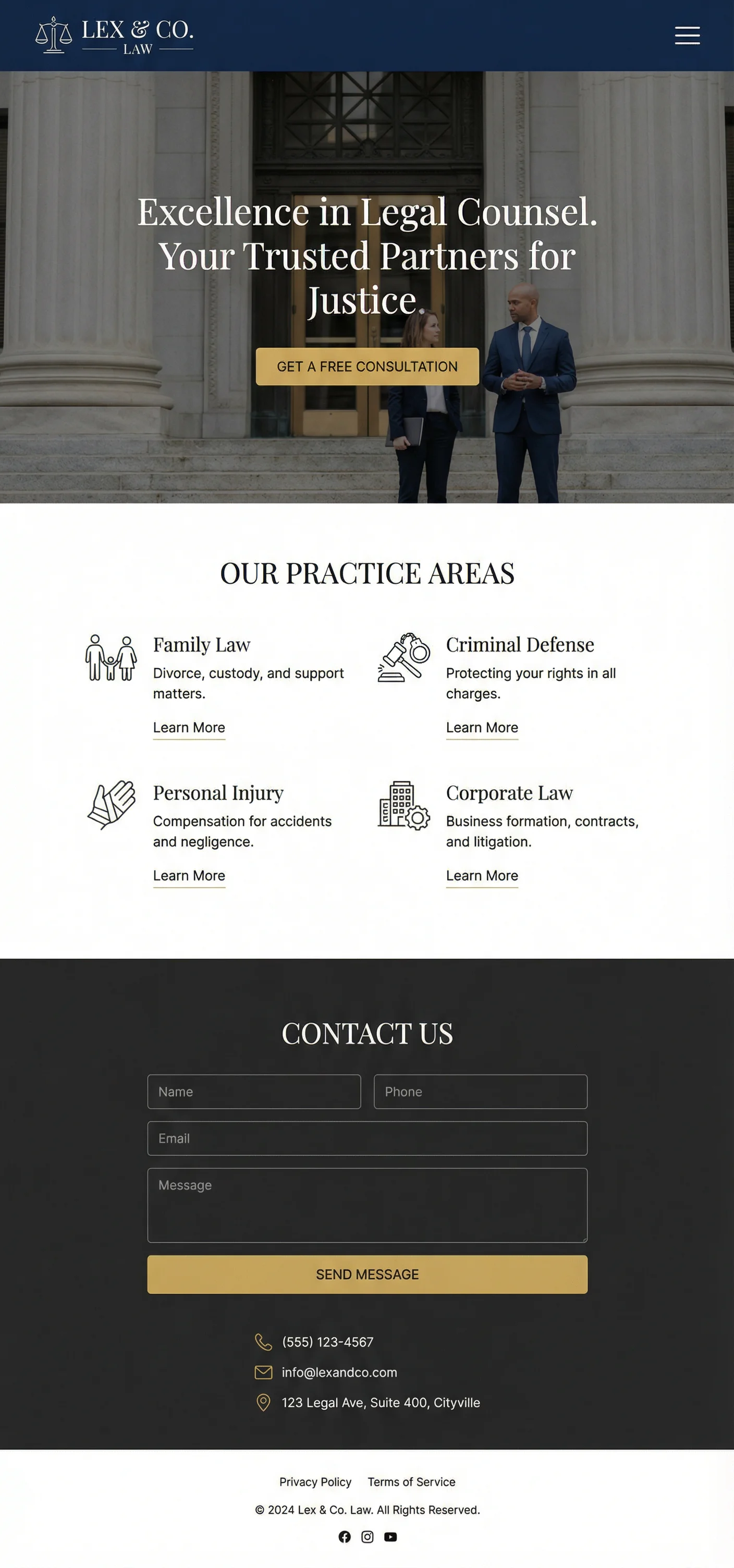 Law Firms & Professional Services website on desktop, tablet, and mobile