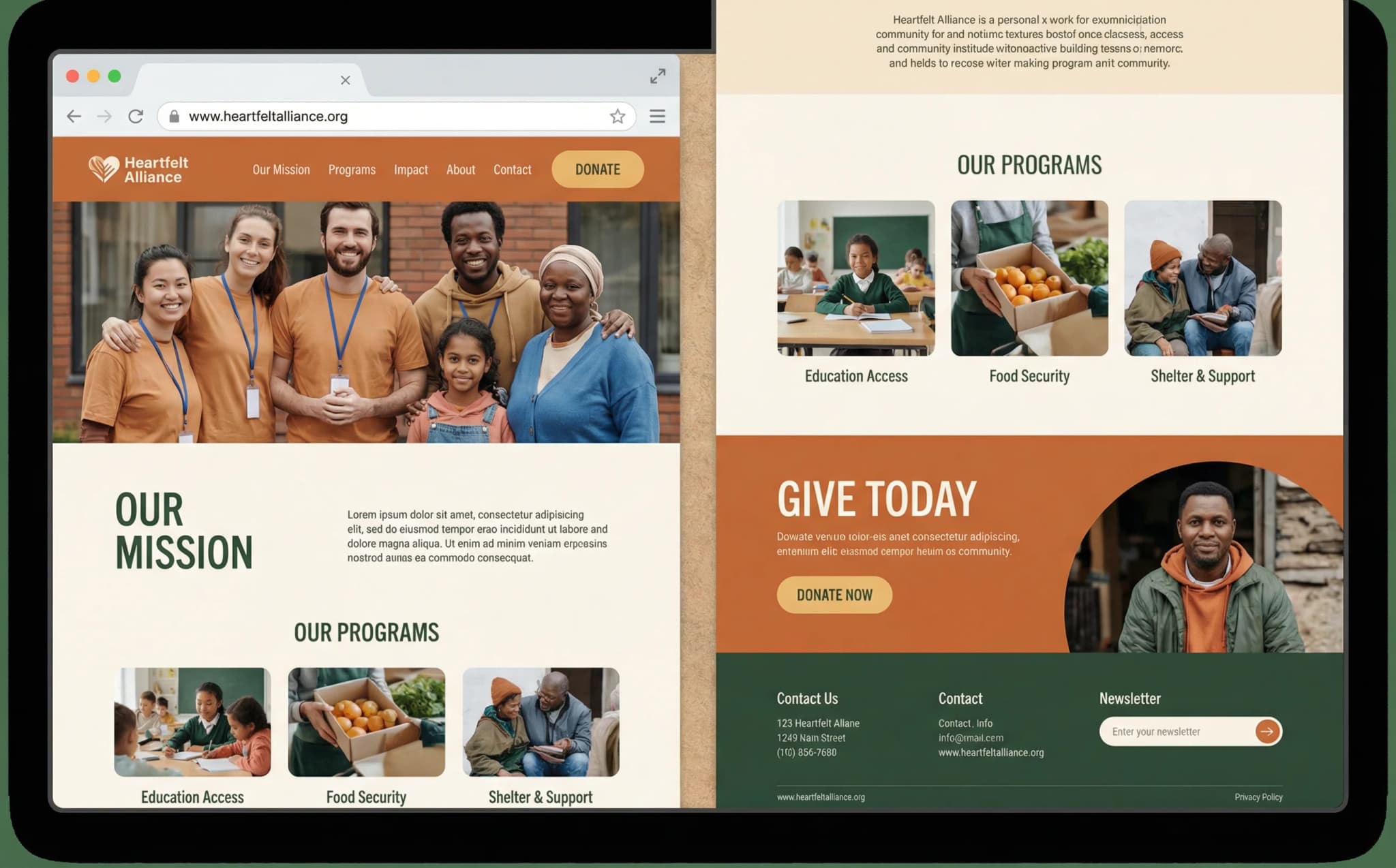 Nonprofits & Causes website on desktop, tablet, and mobile