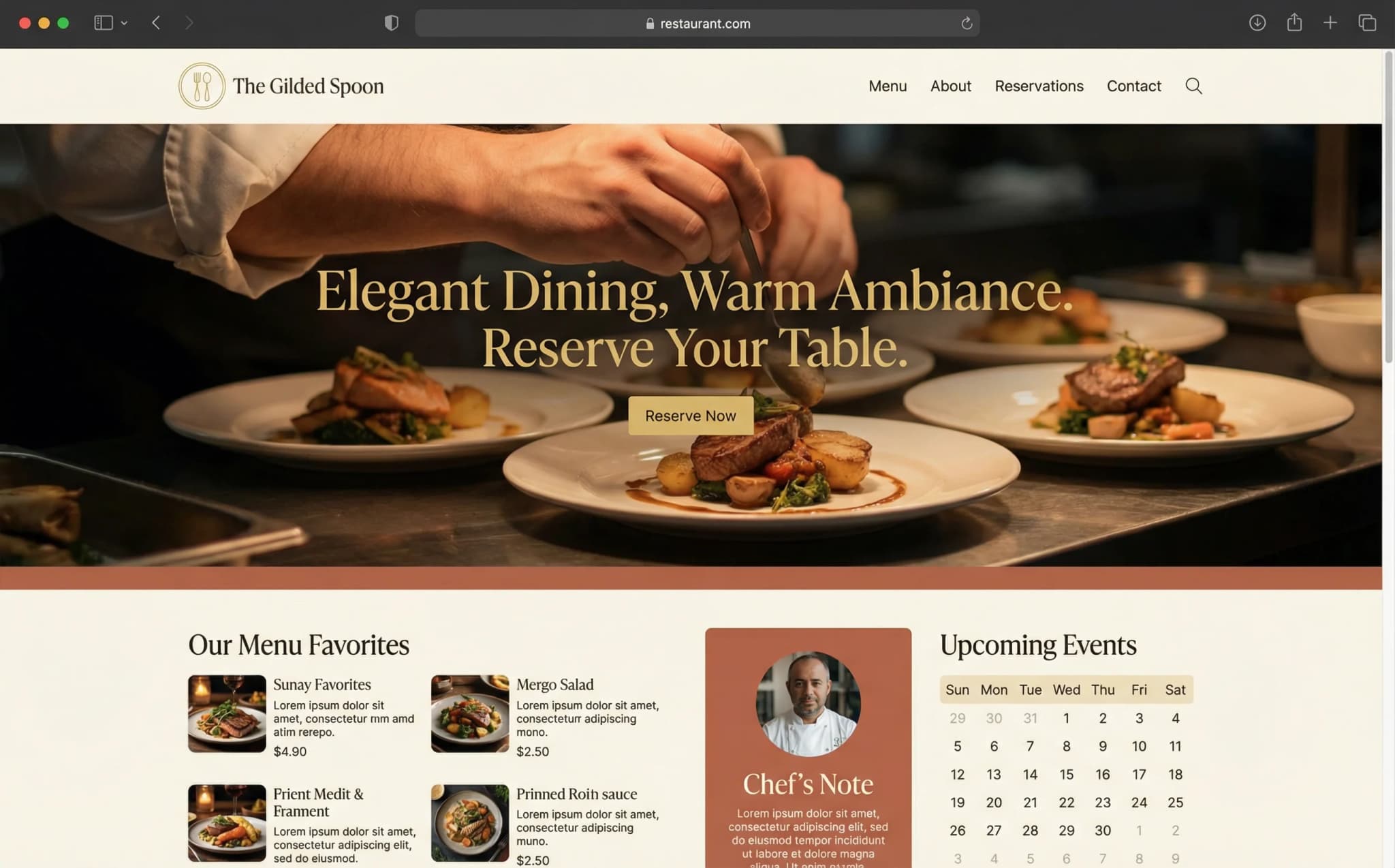 Restaurantes y cafés website on desktop, tablet, and mobile