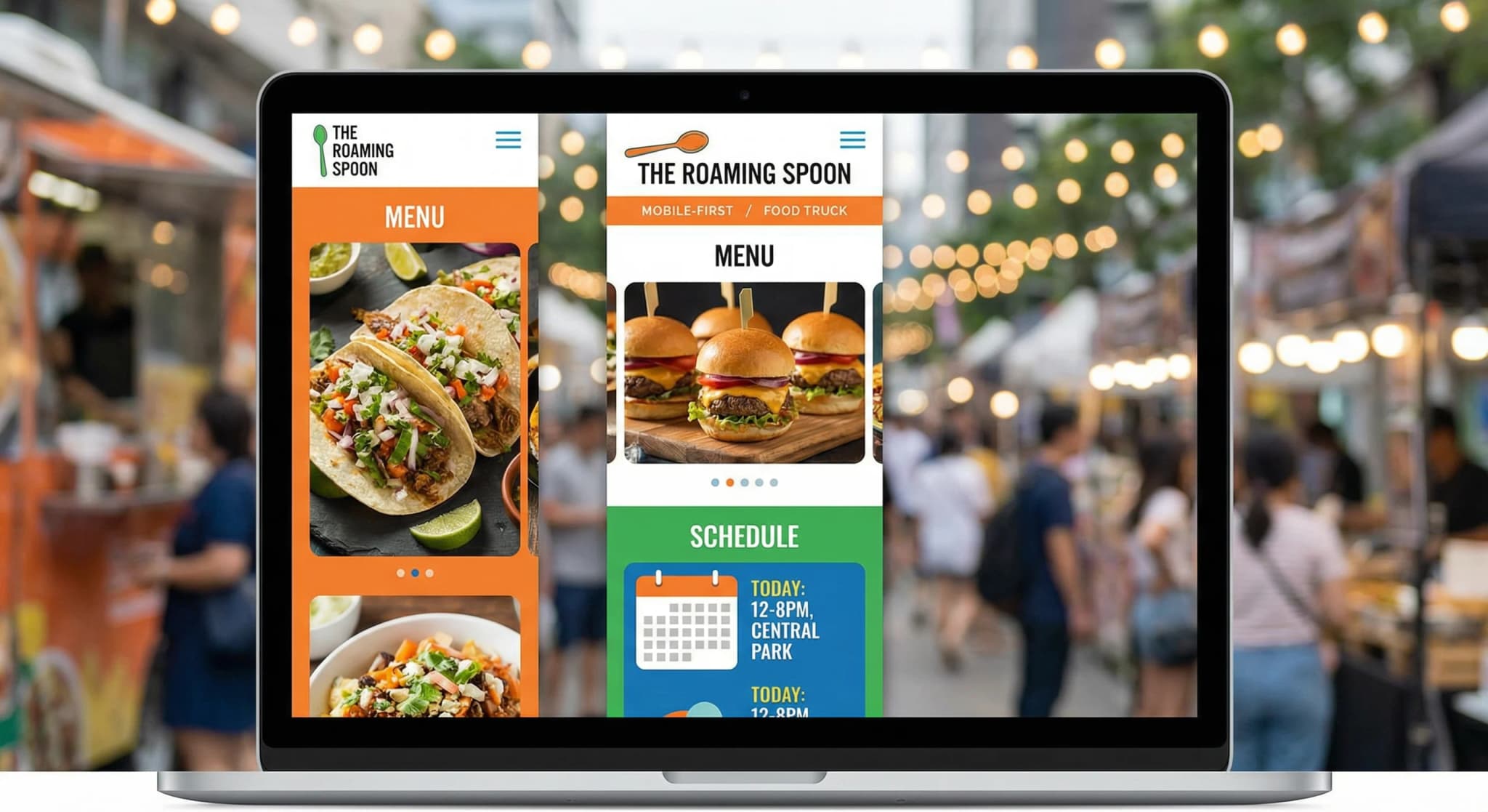 Food trucks website on desktop, tablet, and mobile