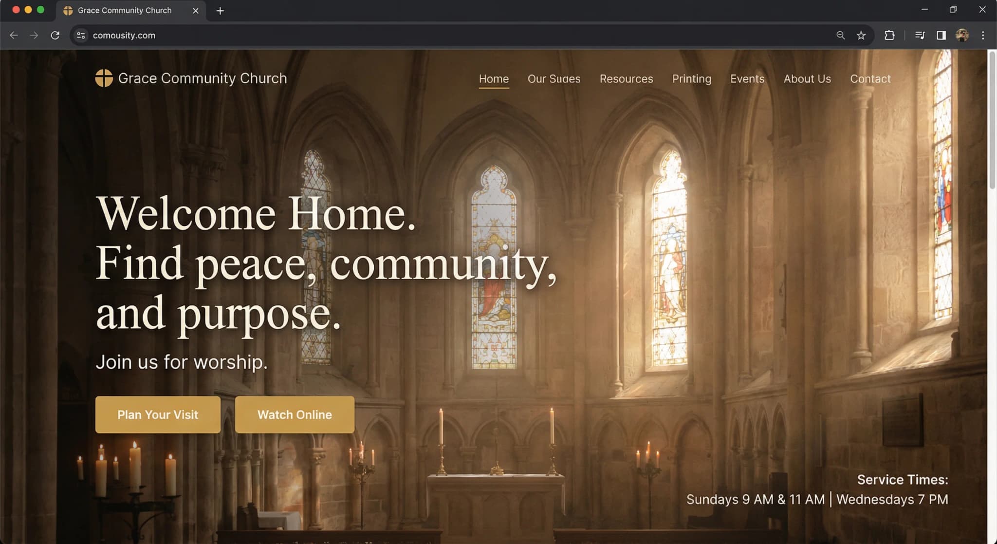Website design example for Religious Organizations