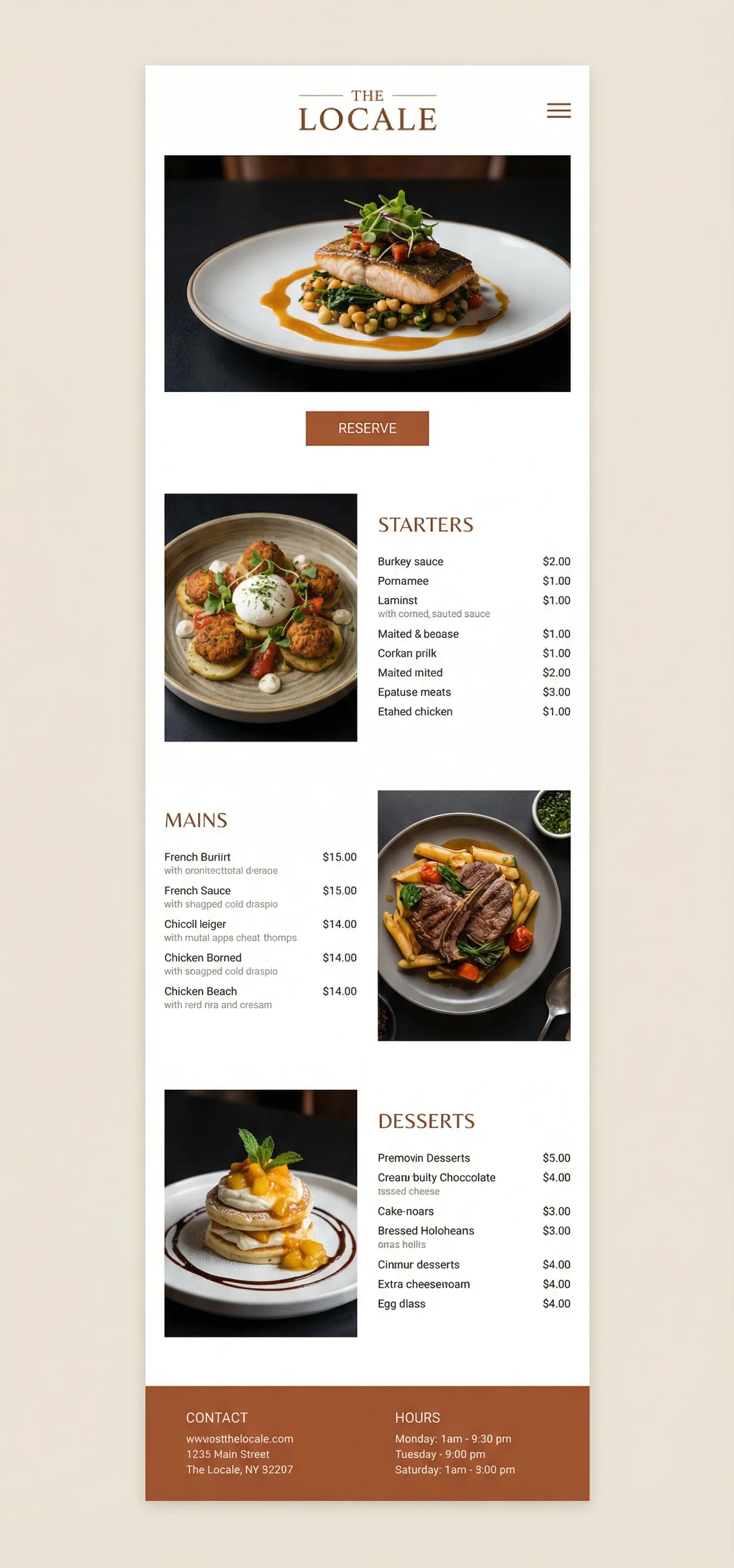 Restaurantes y cafés website on desktop, tablet, and mobile