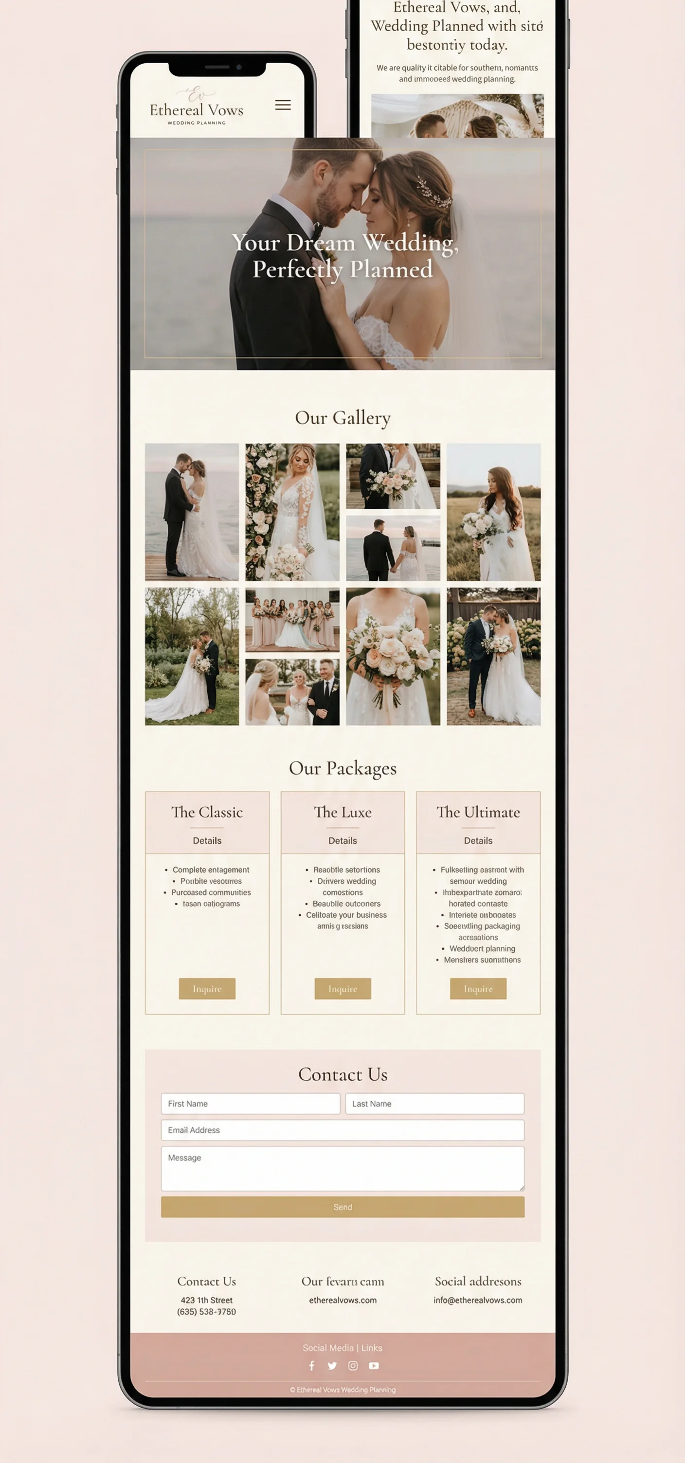 Bodas y eventos website on desktop, tablet, and mobile